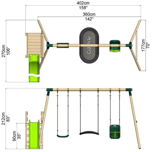 Wooden triple swing - set, with
